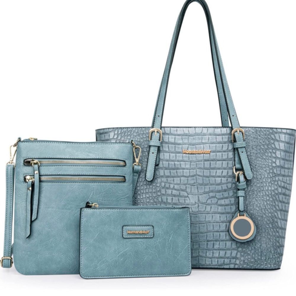 Blue Montana West Totes Large Purse Shoulder Handbag with Wallet Set 3 … - Picture 1 of 6